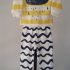 Geel/off white/blauw shirt  en blauw/off white broek, 2-delig set